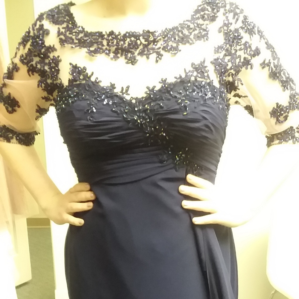 NWT Alfred Angelo Navy Sequin Chiffon Gown